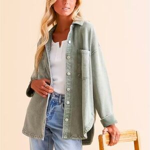 Z Supply All Day Washed Knit Shacket | Palm Green